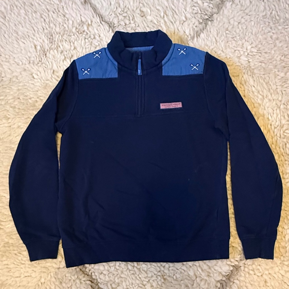 Vineyard Vines Quarter Zip Sweatshirt with Embroidered Lacrosse Sticks
